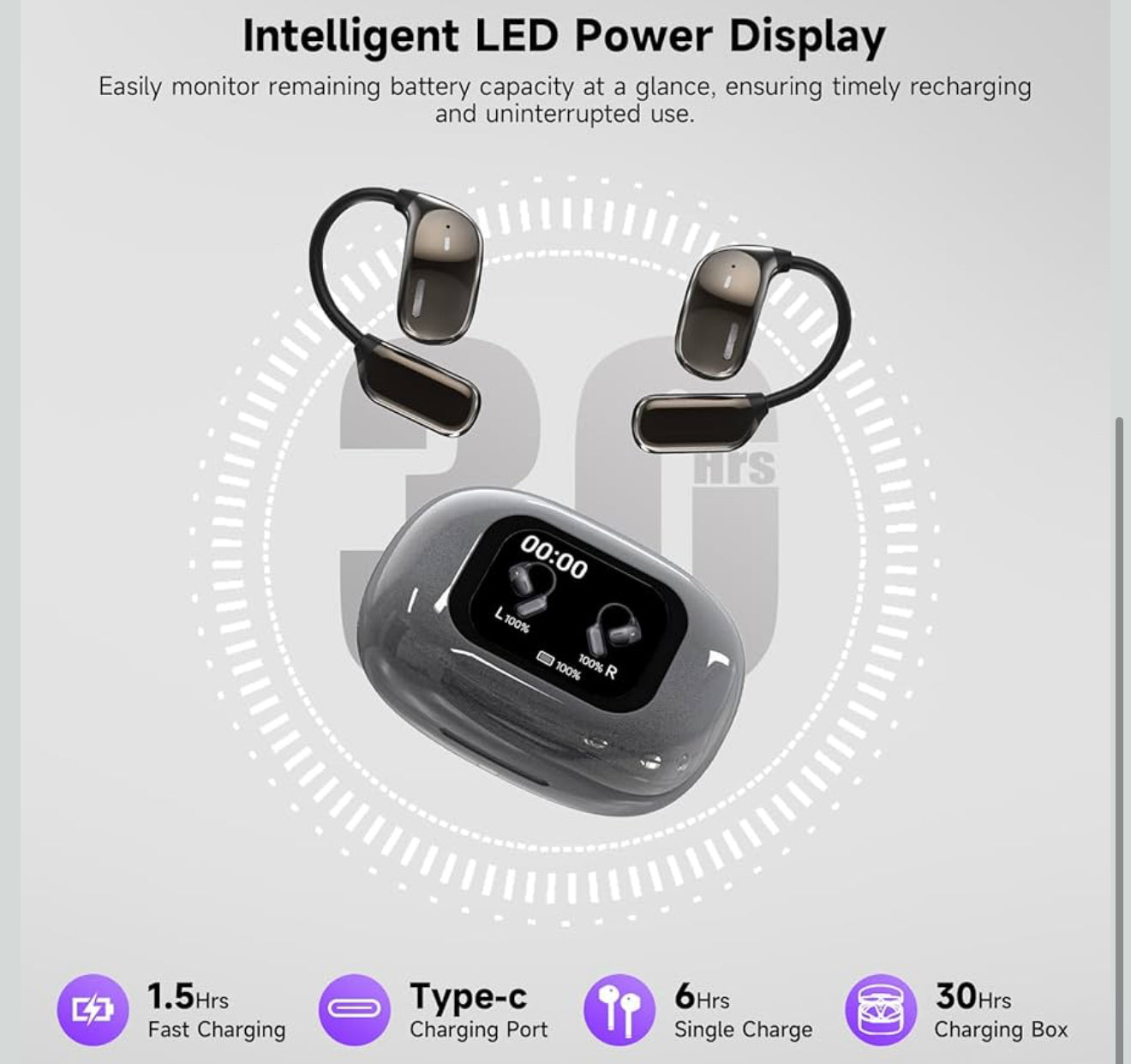 Touch Screen Open Ear Bluetooth wireless